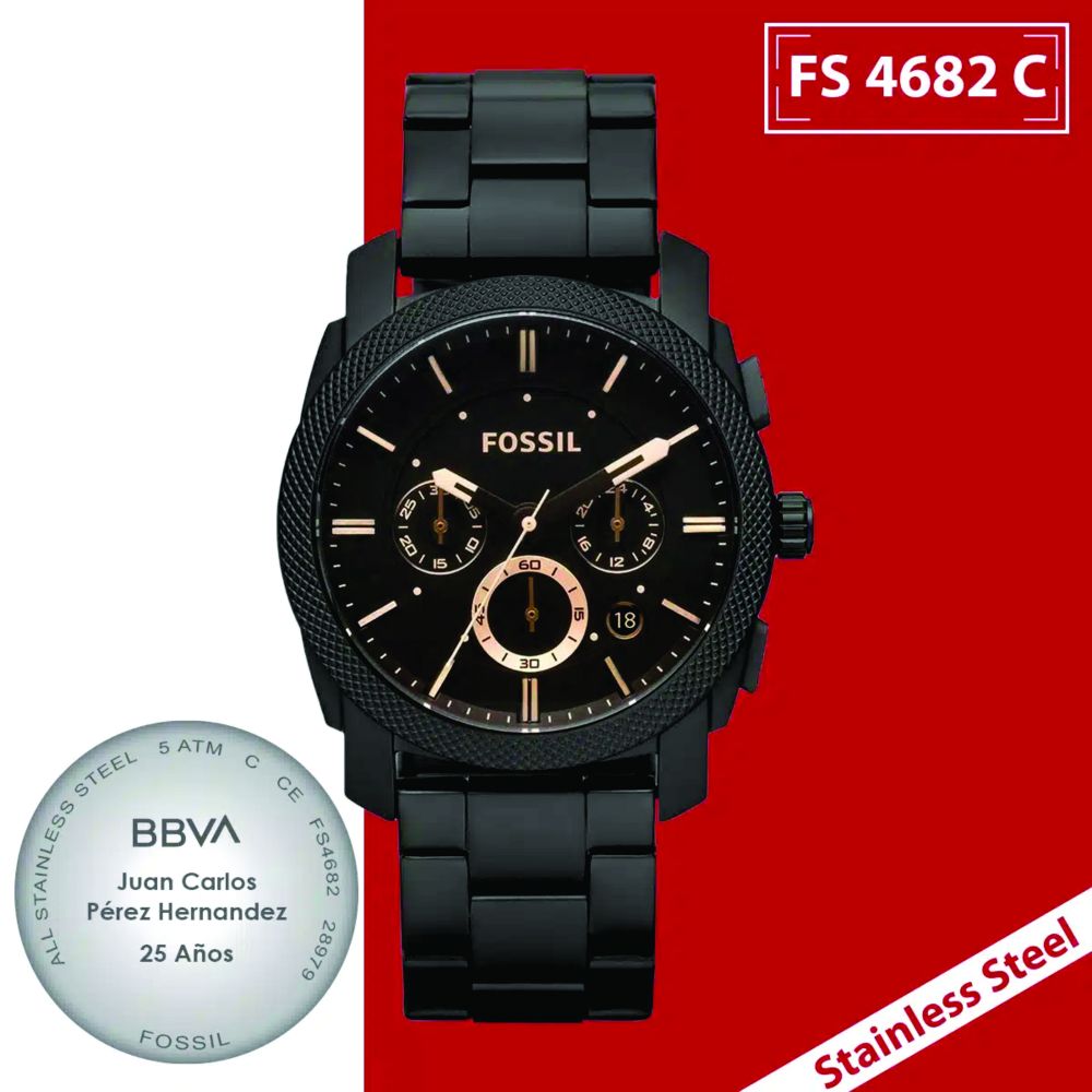 RELOJ CABALLERO ACERO INOXIDABLE MARCA FOSSIL EXT. METAL NEGRO CARATULA NEGRA CON DORADI Y CHRONO INCLUYE ESTUCHE ORIGINAL imagen